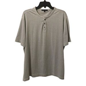 Robert Barakett Men's White Gray‎ Short Sleeve Quarter Button Top Size  XXL